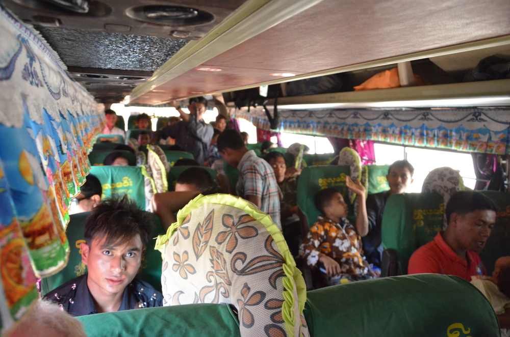 The interior of the bus from Mraug U to Mandalay. We were 3 foreigners on board