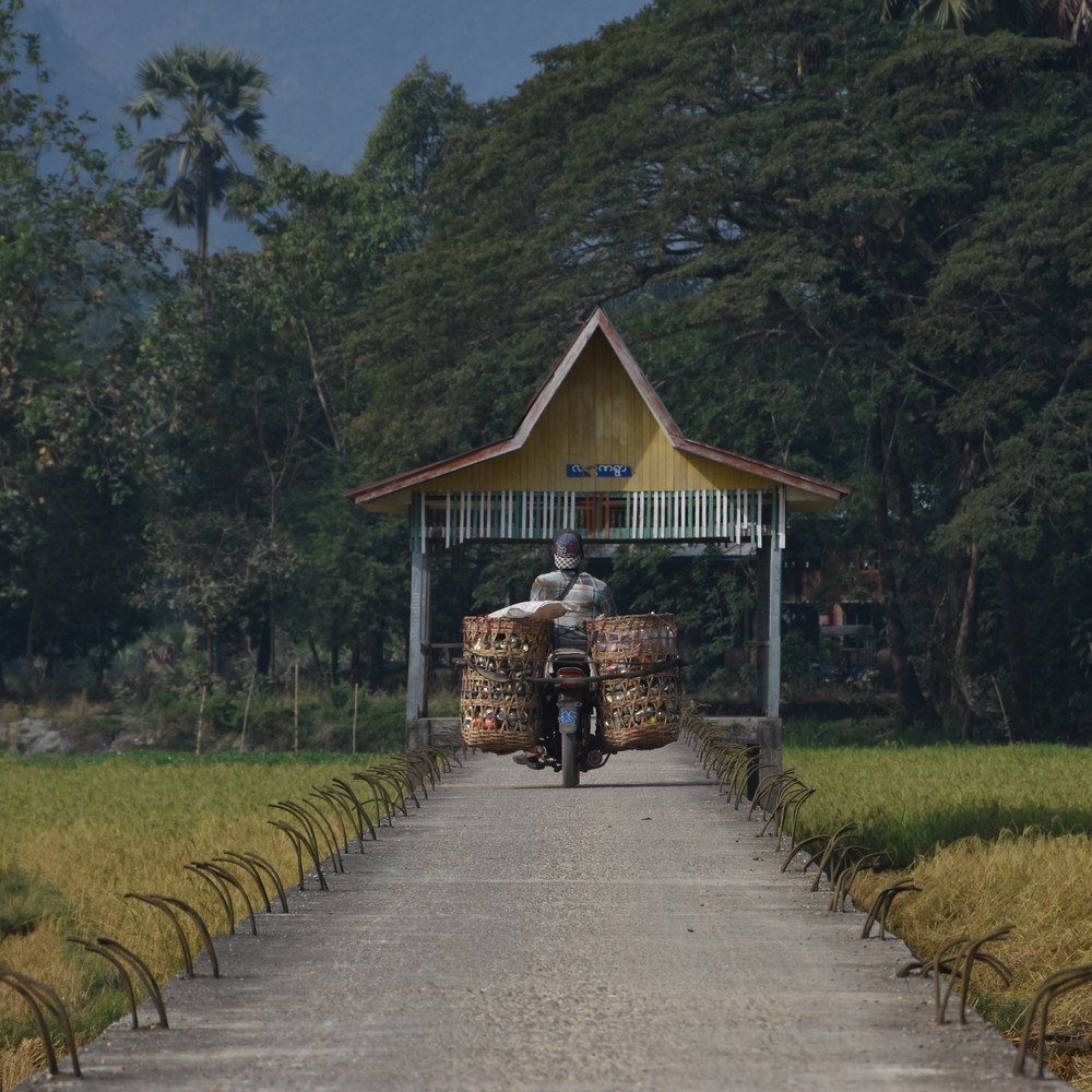 Access to the village goes over this narrow bridge