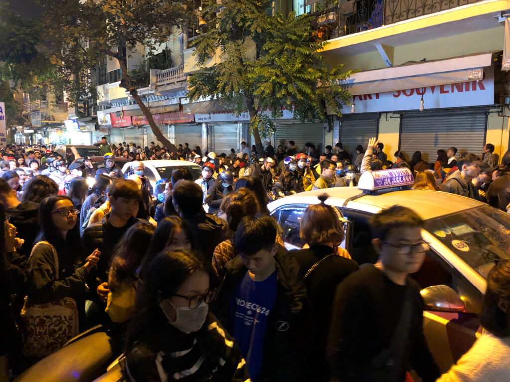 Hanoi new-years eve 2019. The streets are massively crowded