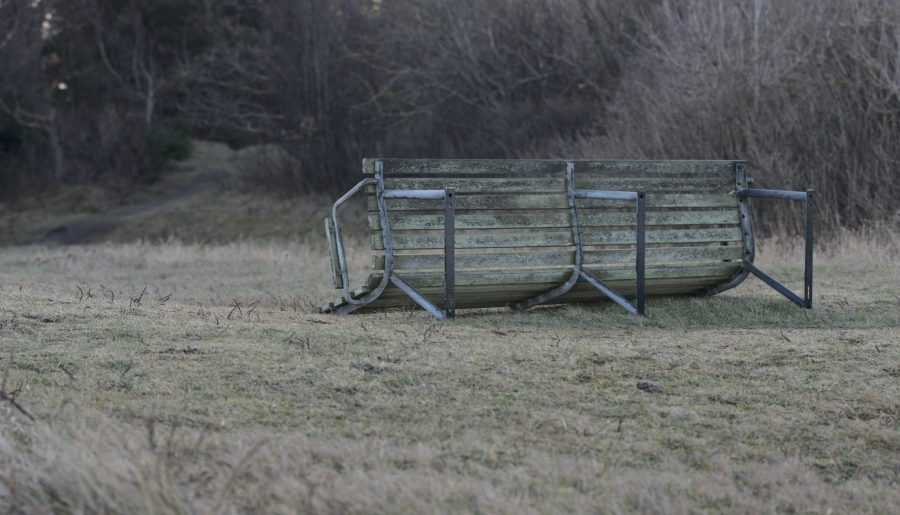 A capsized bench at Heather hill